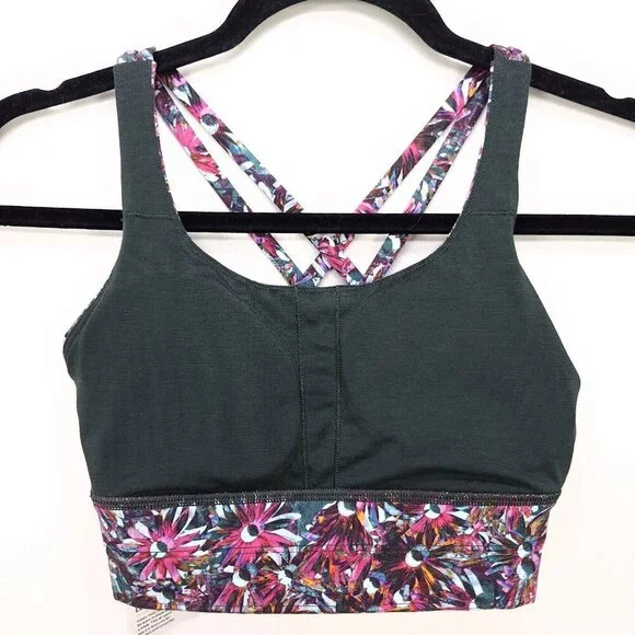 Lululemon Energy Longline Bra Medium Support Size 2 Floral Electric Strappy Back - Picture 11 of 15
